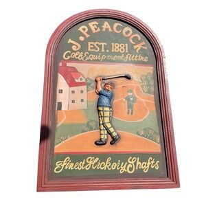 J Peacock Golf Equipment Fitting Wood Sign 3D Relief Hickory Shafts 24x16 VTG